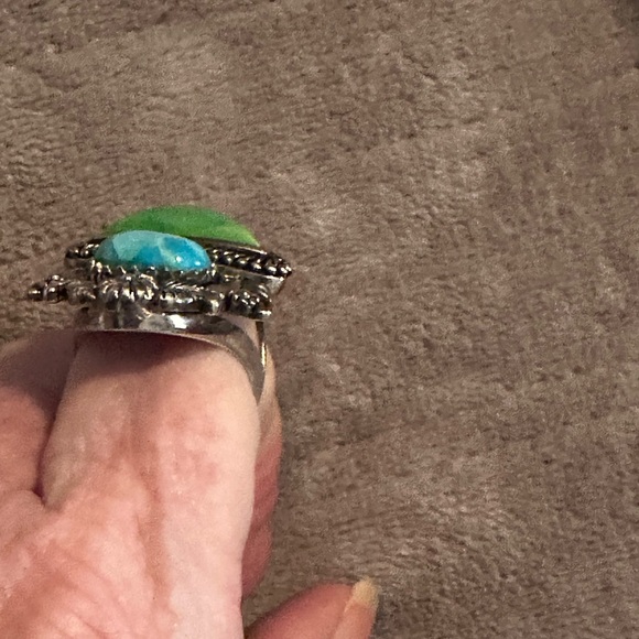 Vintage cocktail ring southwest 925 Silver with blue and Green turquoise - Picture 12 of 12